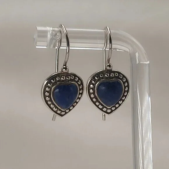 Sterling Silver HAN 925 Blue Heart Cabochon Earrings - Picture 6 of 9